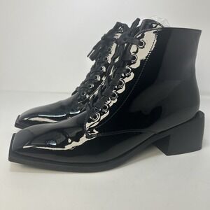 Castamere Womens Patent Leather Ankle Boots Square Toe Lace Up Size 9M NIB Black